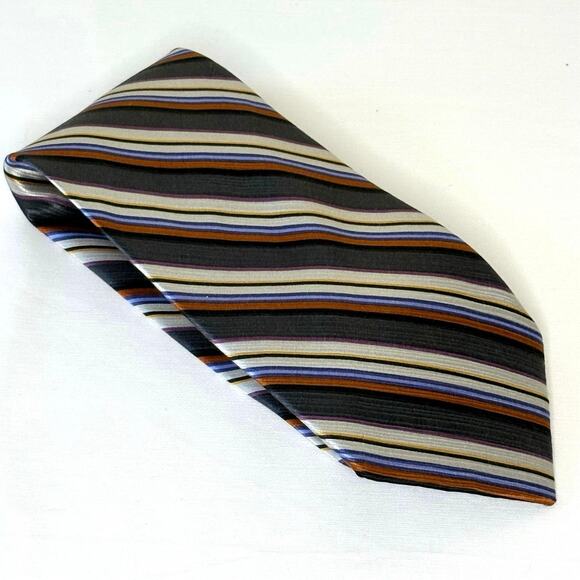Shore & Singer Hand Made Silk Necktie | Multicolor Diagonal Stripes | EUC - Picture 1 of 7